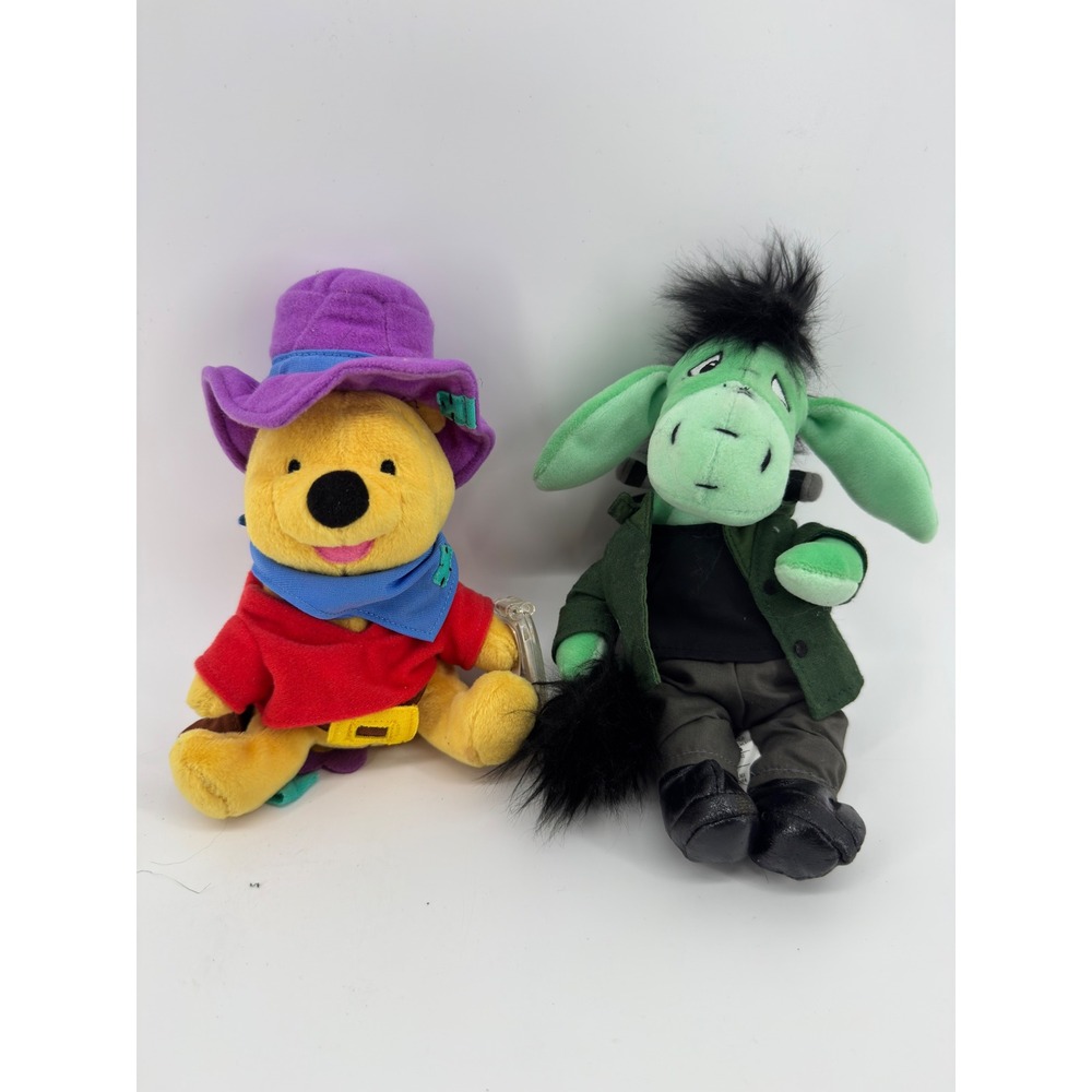 Disney Winnie the Pooh Cowboy & Eeyore Frankenstein Bean Bag Plush Lot of 2
